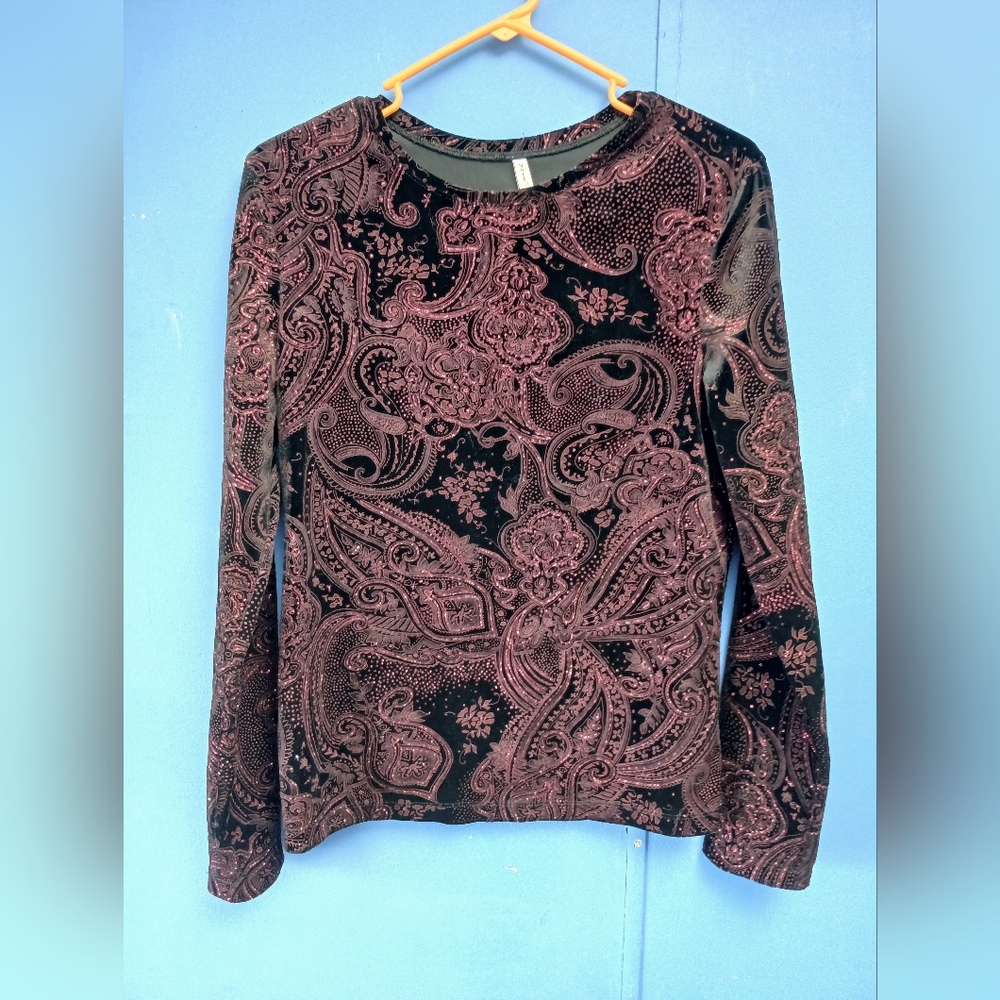 Elegant Black and Red Paisley Top